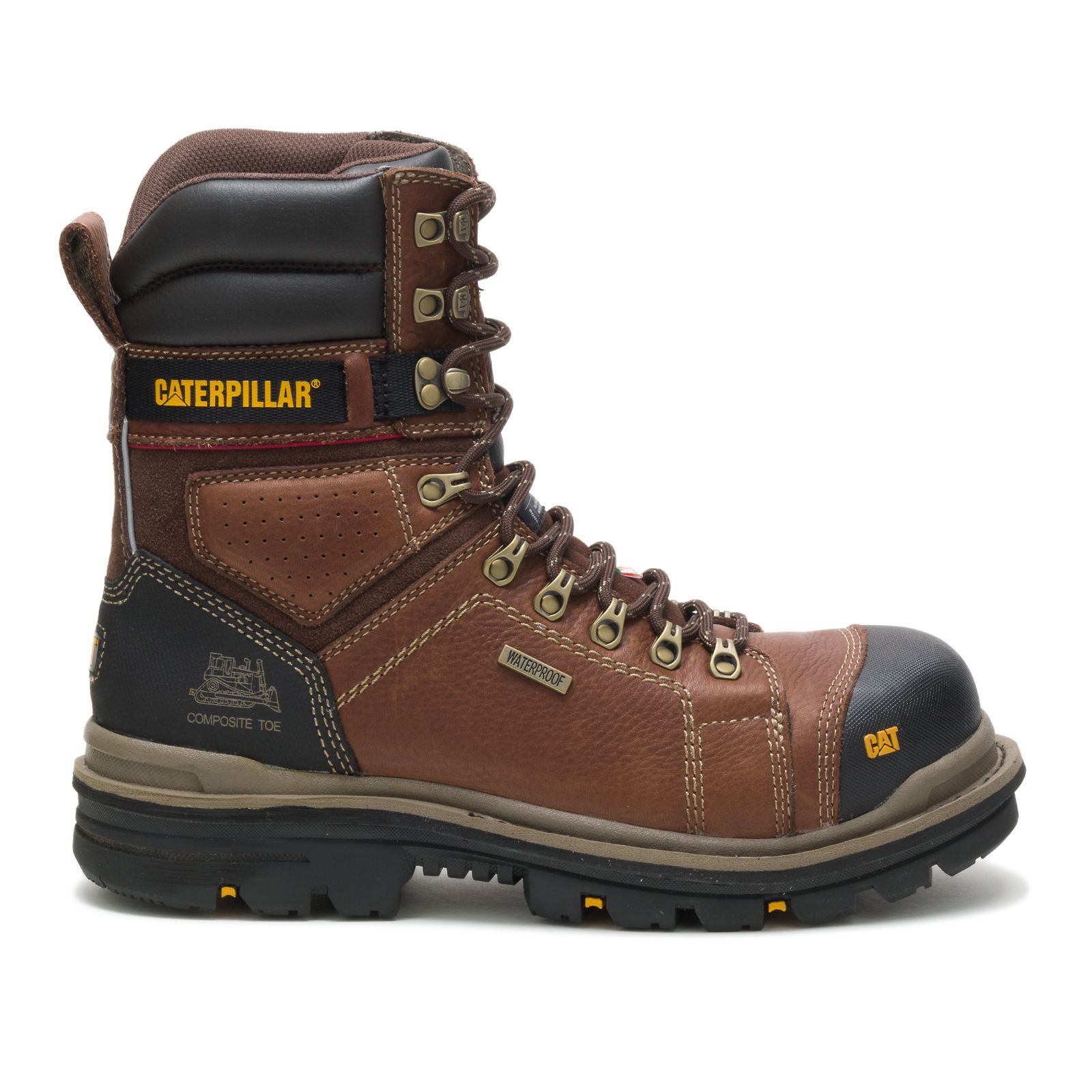 Men's Caterpillar Hauler 8" Waterproof Composite Toe Csa Work Boots Brown Ireland GVPD41376